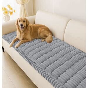 hyha Plush Couch Cover for Dogs Grey 3 Cushion Sofa Protector Non Slip Washable